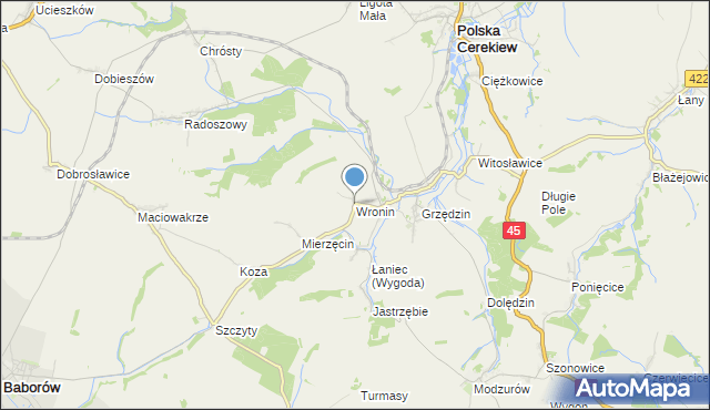 mapa Wronin, Wronin gmina Polska Cerekiew na mapie Targeo